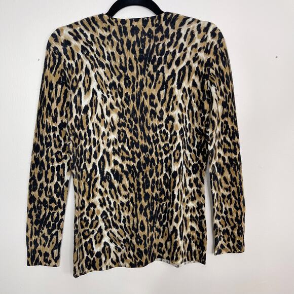J Mclaughlin Leopard Sancerre Cashmere Sweater XSmall XS Brown Black Crew Neck - Picture 2 of 11